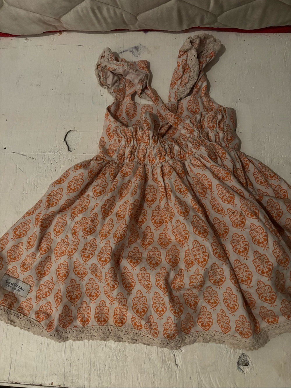 SweetHoney Orange and Cream Patterned Girls Sundress Set